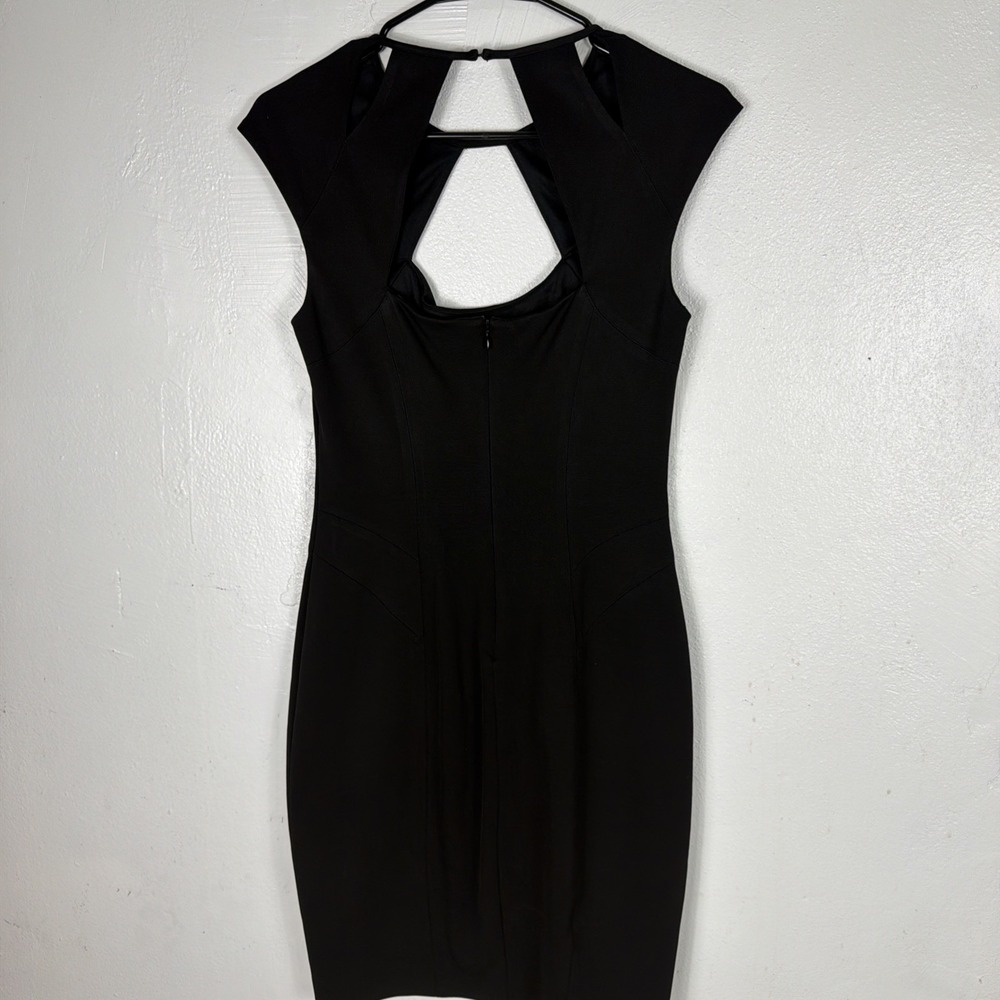 Vintage Y2K 90s Cachet Neckline Design Black Cocktail Office Midi Dress 4 - Picture 4 of 7